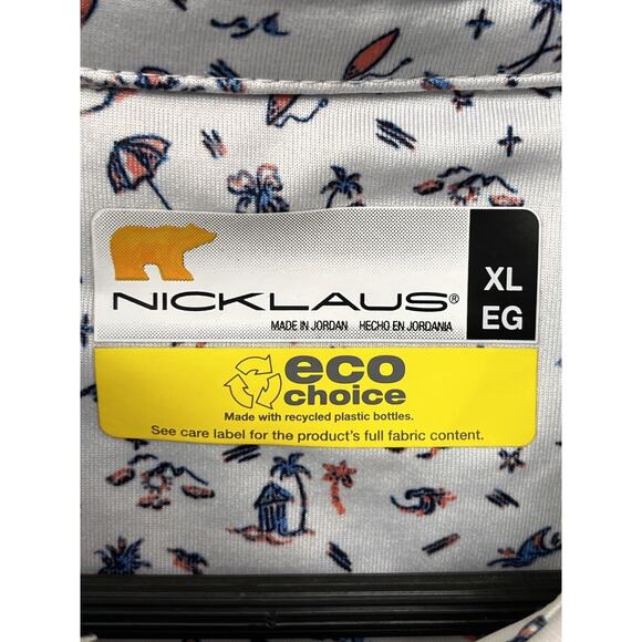 Nicklaus Eco Choice Polo Shirt Men's Large White Island Pattern Performance - Picture 7 of 9